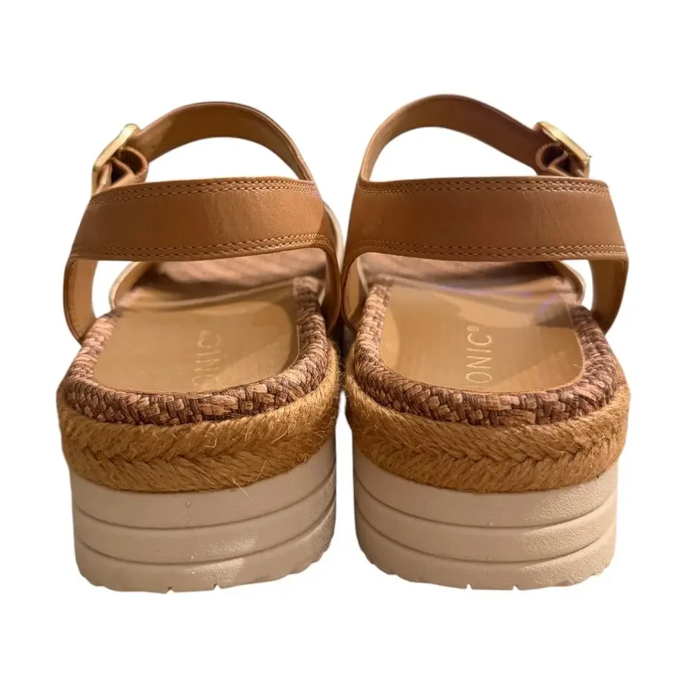 VIONIC Mar Wedge Sandal Camel Gold & Brown Leather NEW Women’s 8.5 Strappy Beach